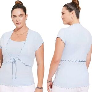 NEW‎ TORRID 2 piece SuperSoft Rib Lettuce Hem Cami & Tie Front Shrug Skyway 4X